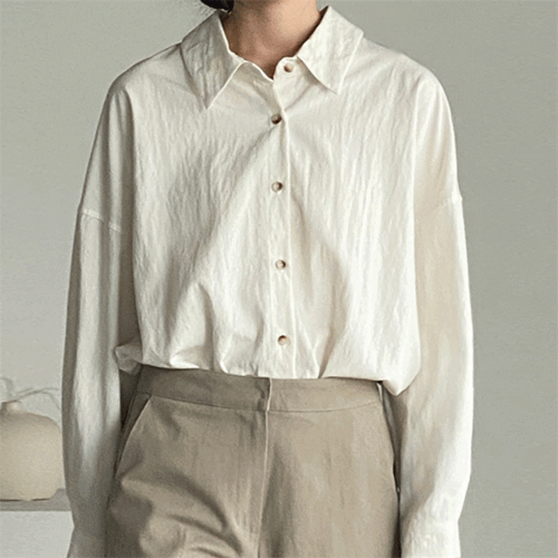 [55~66반] 코디하기좋은 루즈핏 드롭 모달 남방 셔츠 언발 뒷주름 브라우스 5color